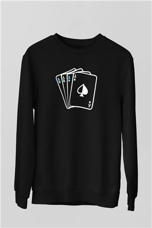 Briç Baskılı Unisex Siyah Sweatshirt