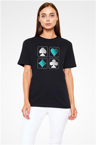 Briç Baskılı Unisex Siyah Tişört - Tshirt