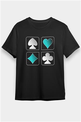 Briç Baskılı Unisex Siyah Tişört - Tshirt