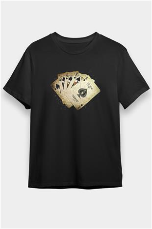 Briç Baskılı Unisex Siyah Tişört - Tshirt