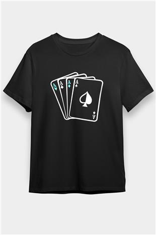 Briç Baskılı Unisex Siyah Tişört - Tshirt