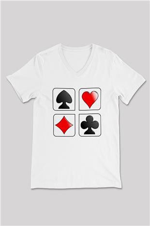 Briç Baskılı Unisex V Yaka Tişört - Tshirt