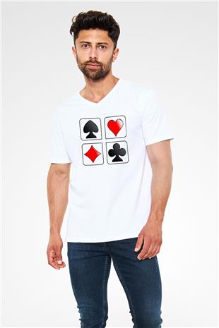 Briç Baskılı Unisex V Yaka Tişört - Tshirt