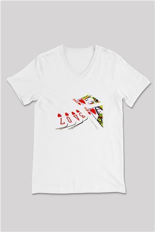 Briç Baskılı Unisex V Yaka Tişört - Tshirt
