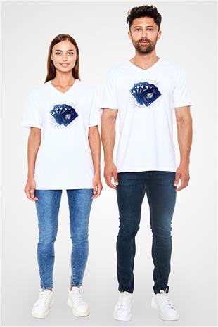 Briç Baskılı Unisex V Yaka Tişört - Tshirt