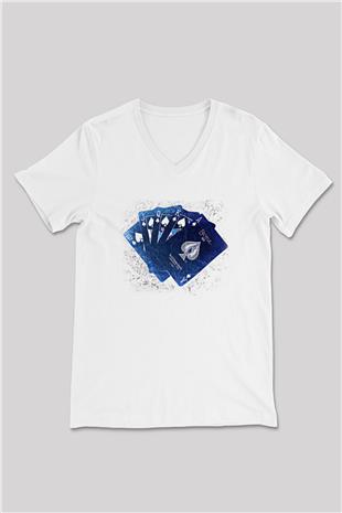 Briç Baskılı Unisex V Yaka Tişört - Tshirt