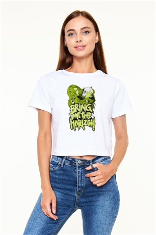 Bring Me the Horizon Beyaz  Crop Top Tişört
