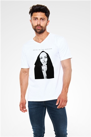 Bring Me the Horizon Beyaz Unisex V Yaka Tişört T-Shirt