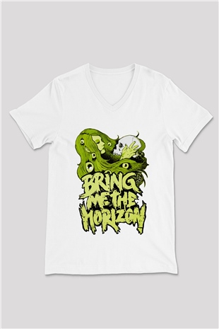 Bring Me the Horizon Beyaz Unisex V Yaka Tişört