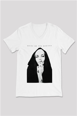 Bring Me the Horizon Beyaz Unisex V Yaka Tişört T-Shirt