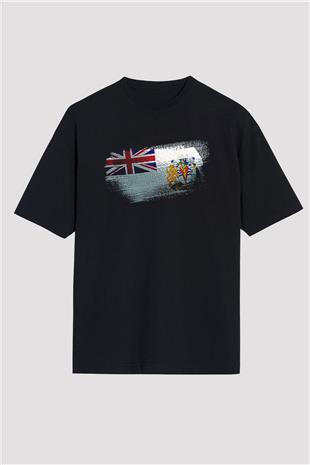 Britanya Antarktika Toprakları - British Antarctic Territory Bayrağı Baskılı Unisex Siyah Oversize Tişört