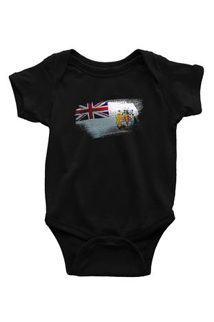 Britanya Antarktika Toprakları - British Antarctic Territory Bayrağı Baskılı Unisex Siyah Bebek Body - Zıbın