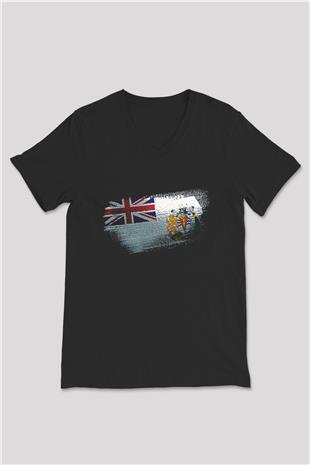 Britanya Antarktika Toprakları - British Antarctic Territory Bayrağı Baskılı Unisex Siyah V Yaka Tişört