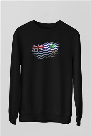 Britanya Hint Okyanusu Toprakları - British İndian Ocean Territory Bayrağı Baskılı Unisex Siyah Sweatshirt