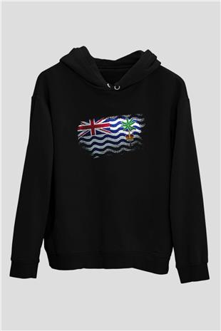 Britanya Hint Okyanusu Toprakları - British İndian Ocean Territory Bayrağı Baskılı Unisex Siyah Hoodie
