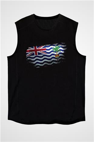 Britanya Hint Okyanusu Toprakları - British İndian Ocean Territory Bayrağı Baskılı Unisex Siyah Kolsuz Tişört