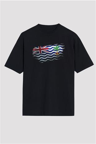 Britanya Hint Okyanusu Toprakları - British İndian Ocean Territory Bayrağı Baskılı Unisex Siyah Oversize Tişört