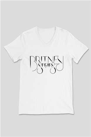 Britney Spears Beyaz Unisex V Yaka Tişört T-Shirt