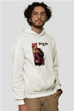 Britny Fox Baskılı Unisex Beyaz Hoodie
