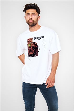 Britny Fox Baskılı Unisex Beyaz Oversize Tişört