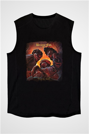 Britny Fox Baskılı Unisex Siyah Kolsuz Tişört