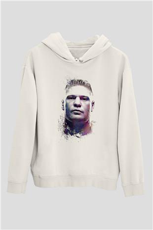 Brock Lesnar Baskılı Beyaz Unisex Hoodie