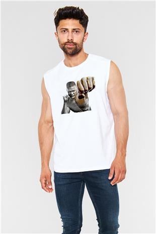 Brock Lesnar Baskılı Beyaz Unisex Kolsuz Tişört - Tshirt