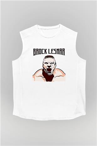 Brock Lesnar Baskılı Beyaz Unisex Kolsuz Tişört - Tshirt
