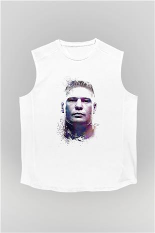 Brock Lesnar Baskılı Beyaz Unisex Kolsuz Tişört - Tshirt