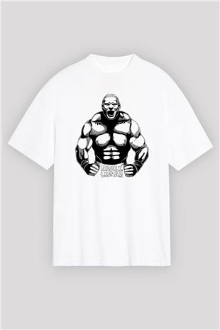 Brock Lesnar Baskılı Beyaz Unisex Oversize Tişört - Tshirt