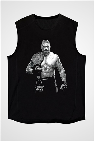 Brock Lesnar Baskılı Unisex Siyah Kolsuz Tişört - Tshirt