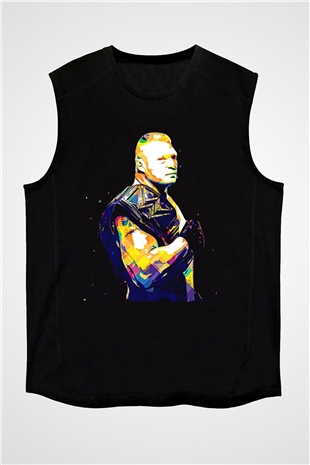 Brock Lesnar Baskılı Unisex Siyah Kolsuz Tişört - Tshirt
