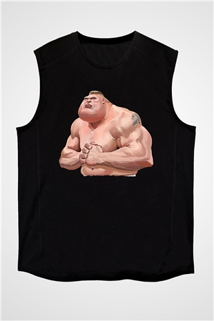 Brock Lesnar Baskılı Unisex Siyah Kolsuz Tişört - Tshirt