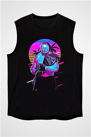 Brock Lesnar Baskılı Unisex Siyah Kolsuz Tişört - Tshirt