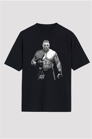 Brock Lesnar Baskılı Unisex Siyah Oversize Tişört - Tshirt