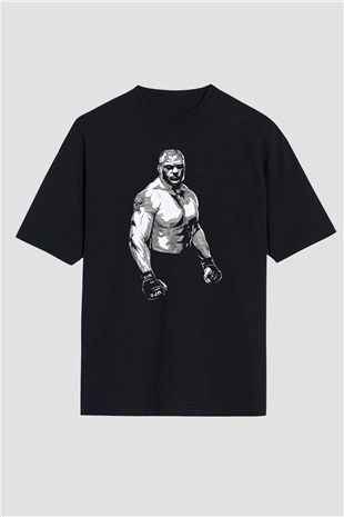 Brock Lesnar Baskılı Unisex Siyah Oversize Tişört - Tshirt