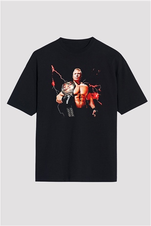 Brock Lesnar Baskılı Unisex Siyah Oversize Tişört - Tshirt