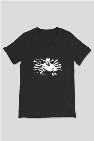 Brock Lesnar Baskılı Unisex Siyah V Yaka Tişört - Tshirt
