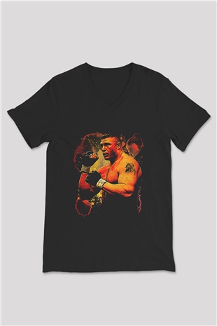 Brock Lesnar Baskılı Unisex Siyah V Yaka Tişört - Tshirt
