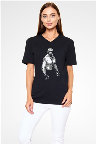 Brock Lesnar Baskılı Unisex Siyah V Yaka Tişört - Tshirt