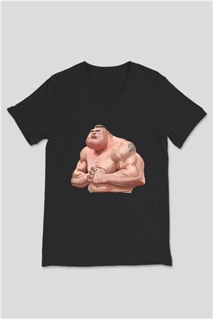 Brock Lesnar Baskılı Unisex Siyah V Yaka Tişört - Tshirt