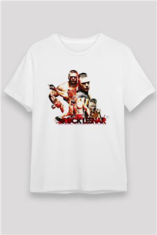 Brock Lesnar Unisex Baskılı Beyaz Tişört - Tshirt
