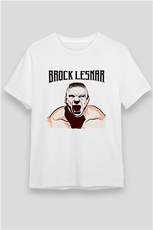 Brock Lesnar Unisex Baskılı Beyaz Tişört - Tshirt