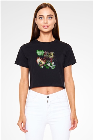 Broken Hope Baskılı Siyah Crop Top Kadın Tişört - Tshirt