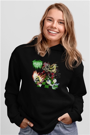 Broken Hope Baskılı Unisex Siyah Kapüşonlu Sweatshirt
