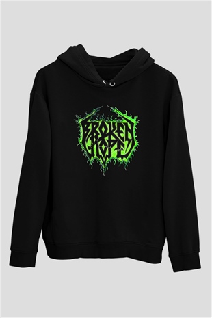 Broken Hope Baskılı Unisex Siyah Kapüşonlu Sweatshirt