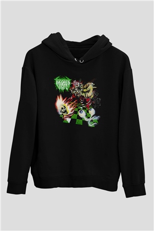 Broken Hope Baskılı Unisex Siyah Kapüşonlu Sweatshirt
