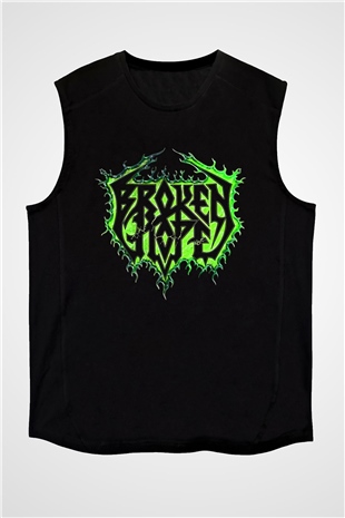 Broken Hope Baskılı Unisex Siyah Kolsuz Tişört - Tshirt