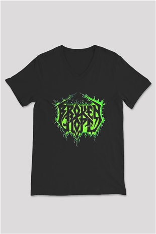 Broken Hope Baskılı Unisex Siyah V Yaka Tişört - Tshirt