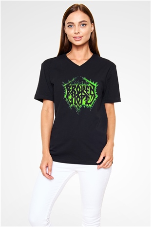 Broken Hope Baskılı Unisex Siyah V Yaka Tişört - Tshirt